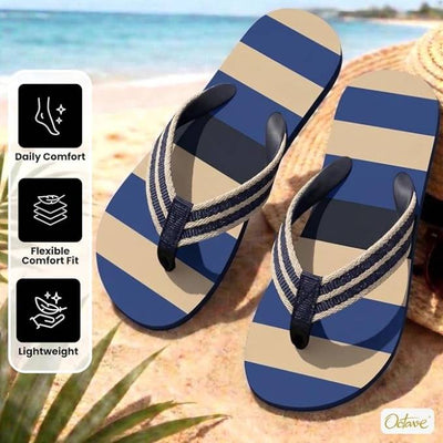 OCTAVE Mens Flip Flops - Striped Comfort Strap Design - Navy