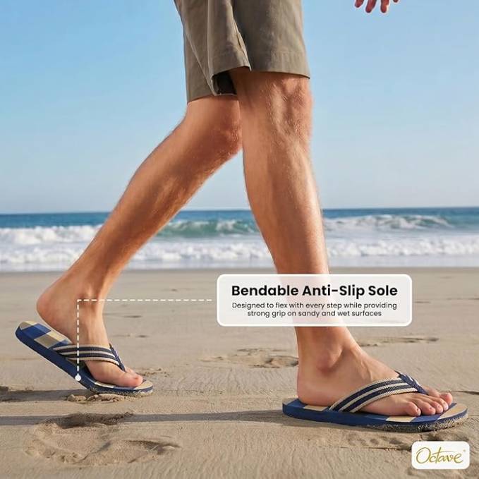 OCTAVE Mens Flip Flops - Striped Comfort Strap Design - Navy