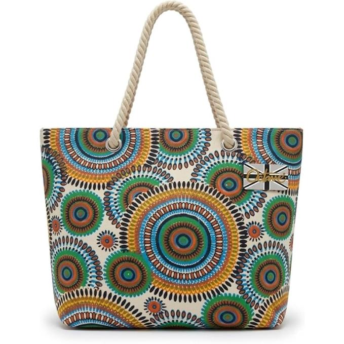 OCTAVE Ladies Summer Beach Tote Handbag - Circles Design - Blue / Green