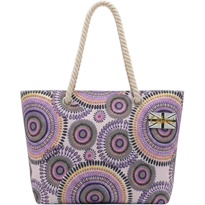 OCTAVE Ladies Summer Beach Tote Handbag - Circles Design - Purple / Pink