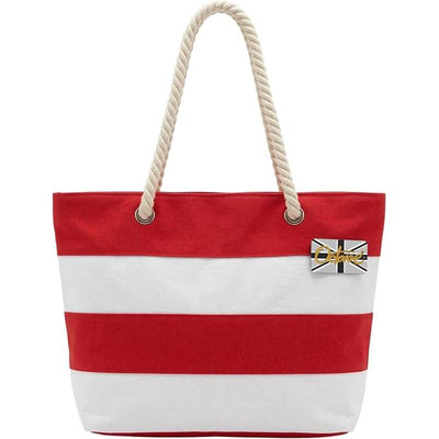 OCTAVE Ladies Summer Beach Tote Handbag - Striped Design - Red & White