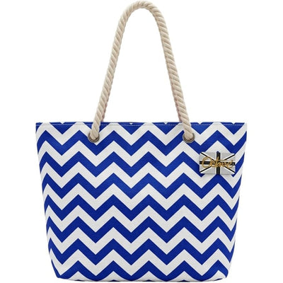 OCTAVE Ladies Summer Beach Tote Handbag - Zigzag Design - Blue & White