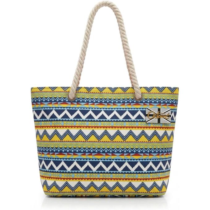 OCTAVE Ladies Summer Beach Tote Handbag - Chevron Design - Blue Mix