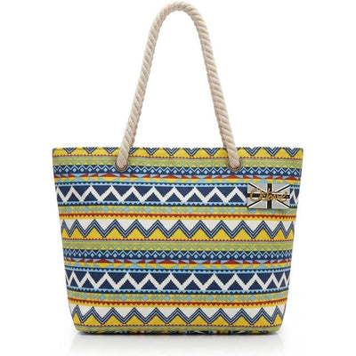 OCTAVE Ladies Summer Beach Tote Handbag - Chevron Design - Blue Mix