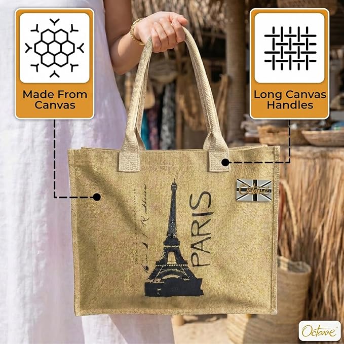 OCTAVE Ladies Summer Beach Tote Handbag - Paris Design