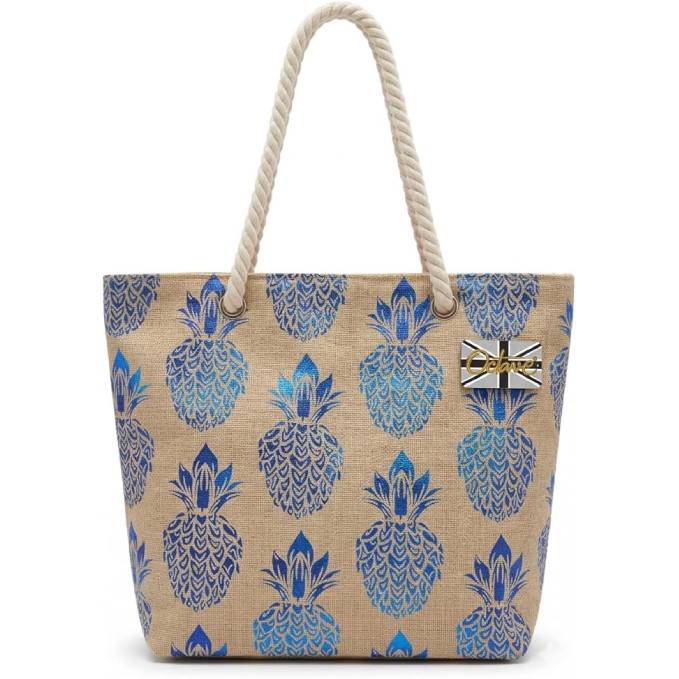 OCTAVE Ladies Summer Beach Tote Handbag - Pineapple Foil Print Design - Blue Foil
