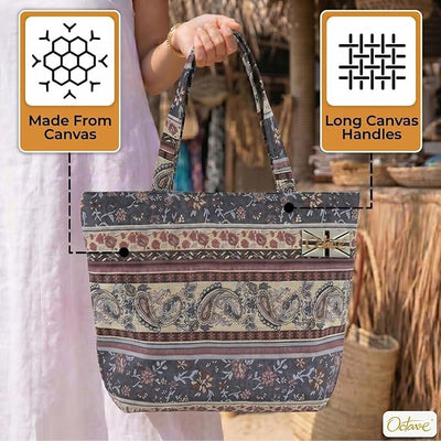OCTAVE Ladies Summer Beach Tote Handbag - Aztec Tapestry Design - Multicoloured