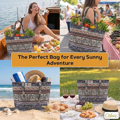 OCTAVE Ladies Summer Beach Tote Handbag - Aztec Tapestry Design - Multicoloured