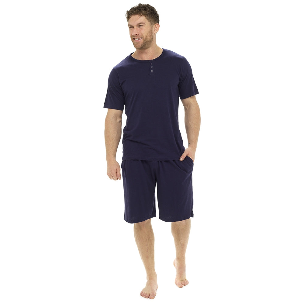 Octave Mens Plain Cotton Henley Neck T-Shirt & Shorts Summer Pyjama Lounge Set (RRP £14.99) - SPECIAL OFFER
