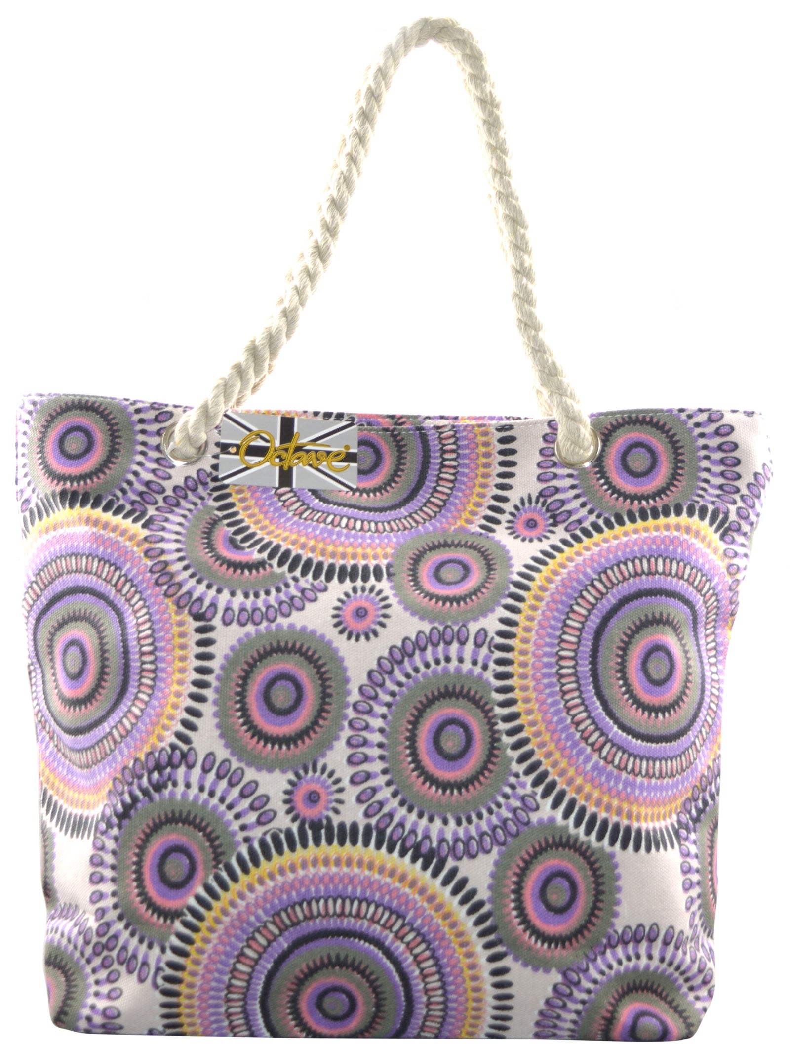 OCTAVE Ladies Summer Beach Tote Handbag - Circles Design - Purple / Pink