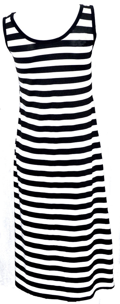 OCTAVE Ladies Maxi Dress Striped Design - Black & White
