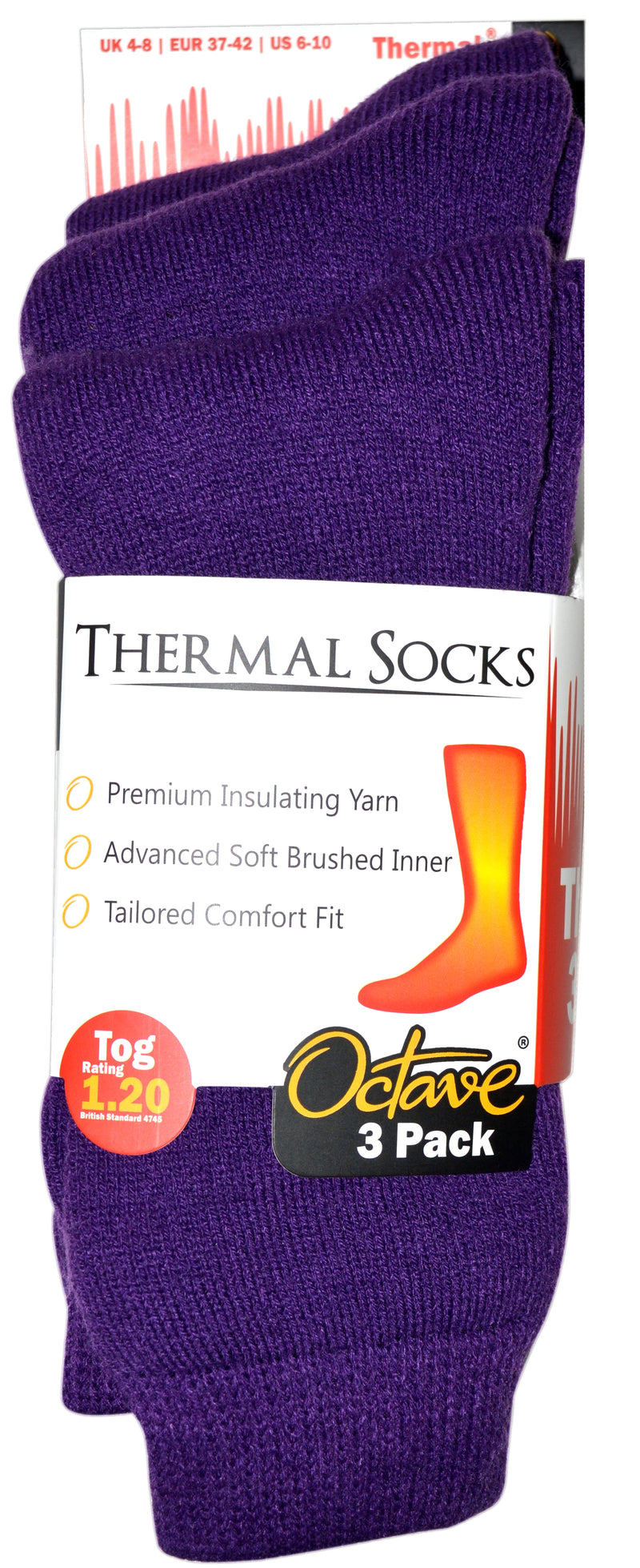 OCTAVE Womens Thermal Socks - 1.2 TOG Pack of 3 - Purple