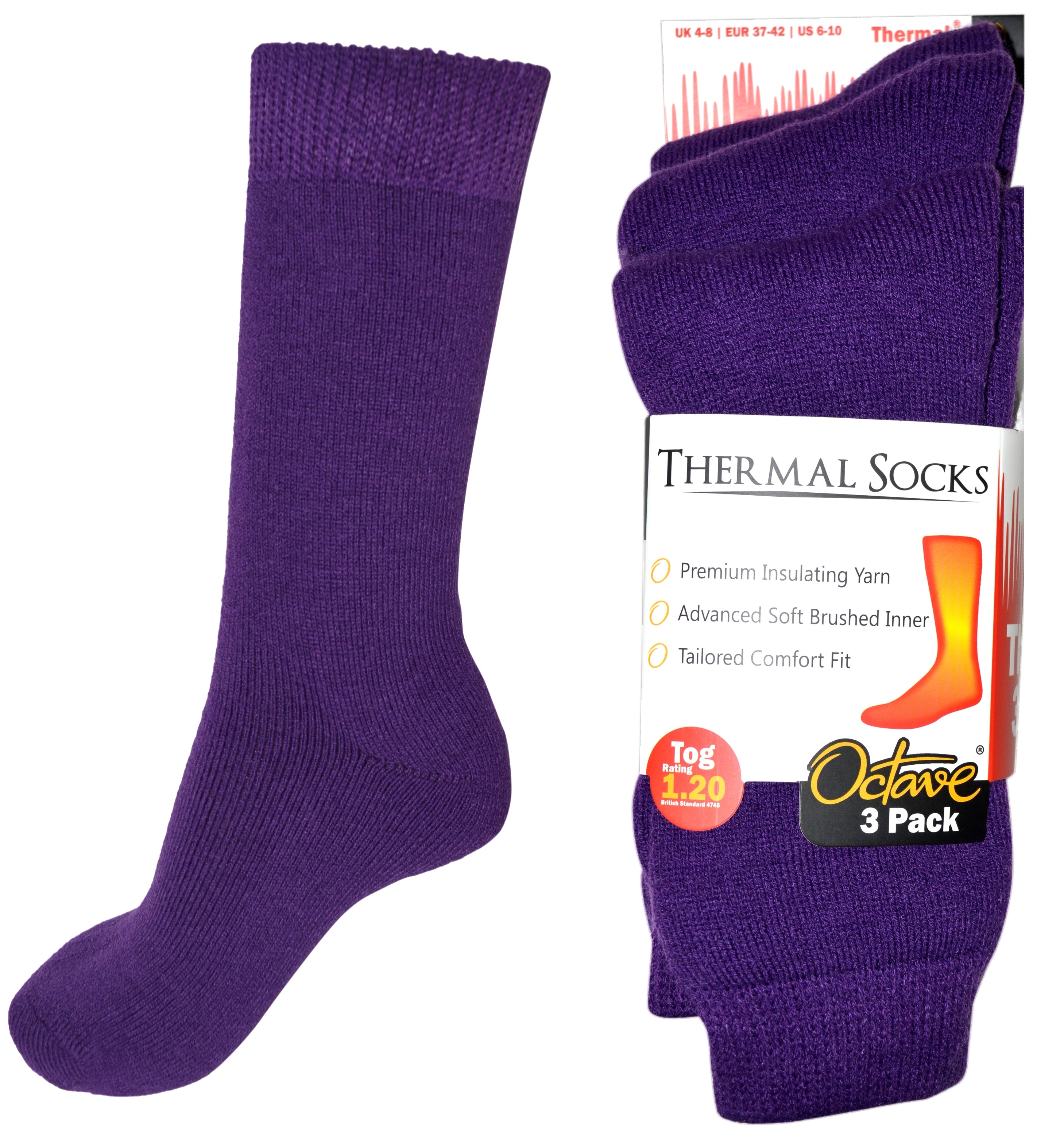 Octave® Womens Thermal Socks 1.2 Tog 3 Pack - Purple - British Thermals