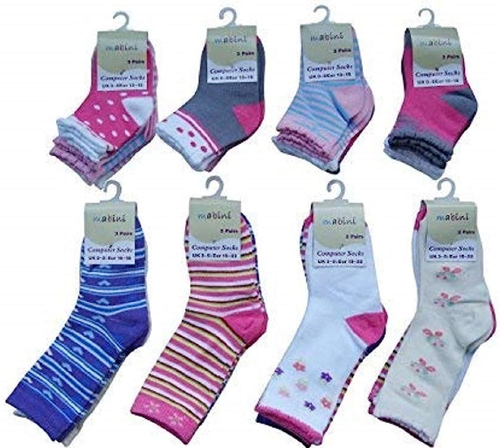 Pack of 6 : MABINI® New Born Baby To Girls Cotton Rich Computer Socks In Colourful Assorted Designs