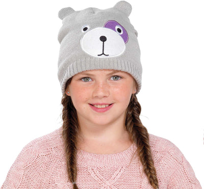 Grey Knitted Teddy Bear Face Hat