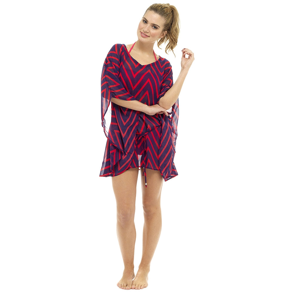 Octave Ladies Striped Chiffon Kaftan Bikini Swimsuit Beach Cover Up