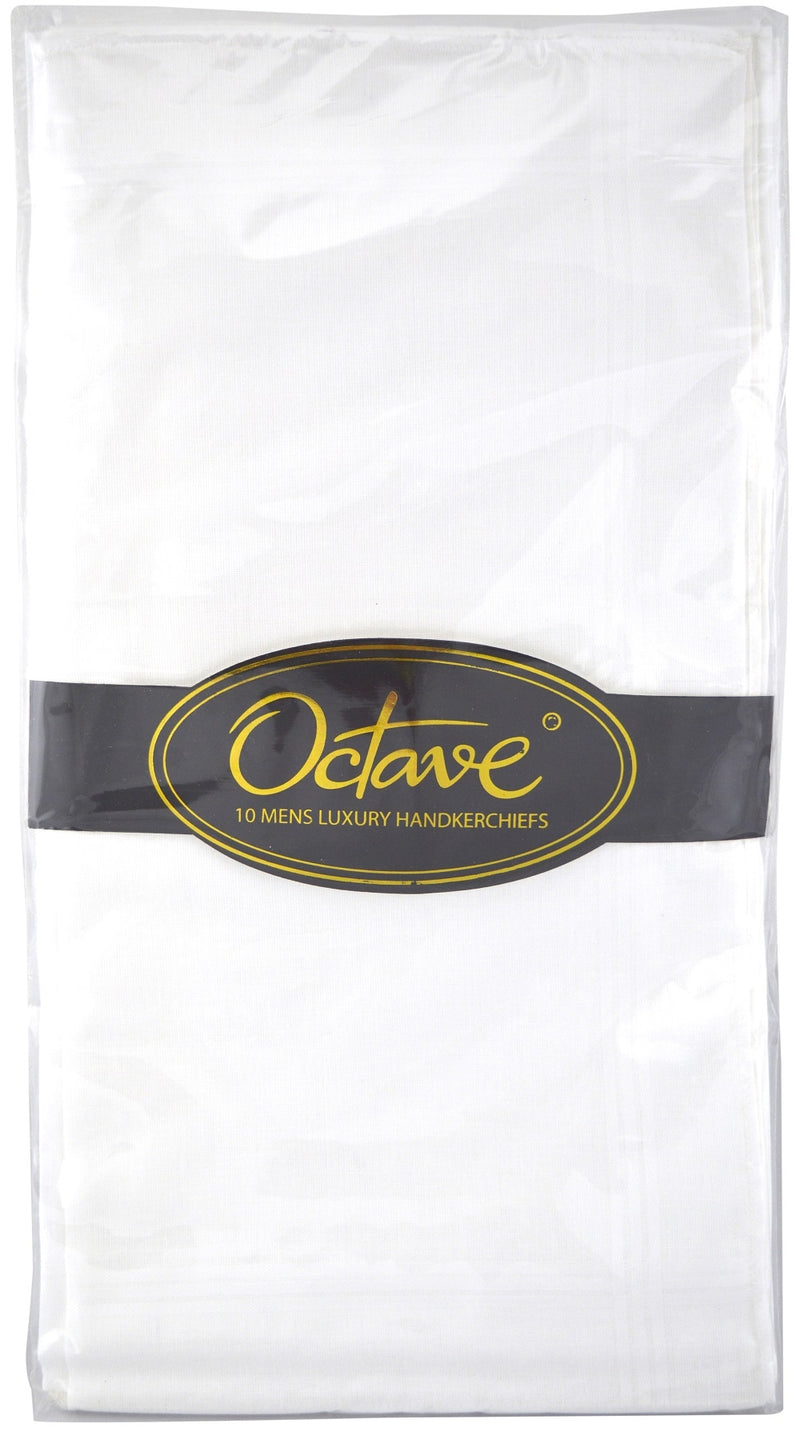 OCTAVE Mens White Handkerchiefs With Stripes -  10 Pack