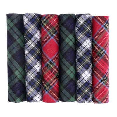 OCTAVE Mens 100% Cotton Tartan Print Handkerchiefs - Gift Boxed 6 Pack - Perfect Gift Idea