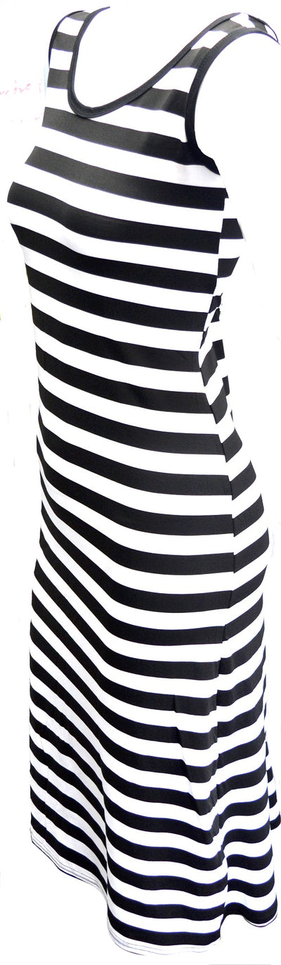 OCTAVE Ladies Maxi Dress Striped Design - Black & White