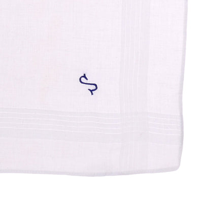 OCTAVE® Mens White 100% Cotton Embroidered With Blue Initial Handkerchiefs - Perfect Gift Idea