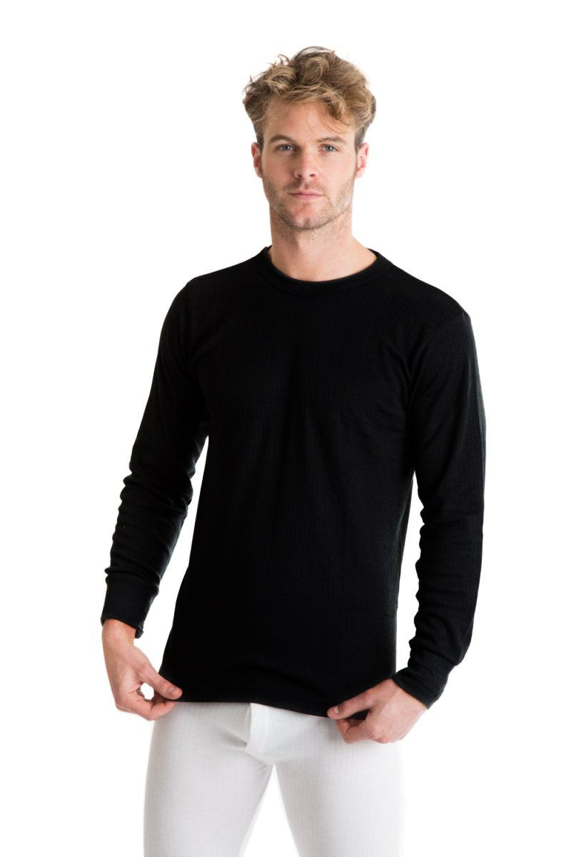 BUY ONE GIVE ONE: Extra Warm British Made RP Collections® Mens Thermals Commando Black Long-Sleeved Vest