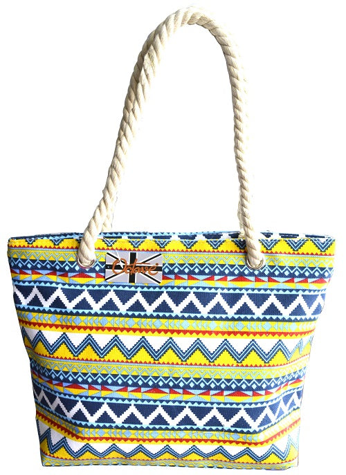 OCTAVE Ladies Summer Beach Tote Handbag - Chevron Design - Blue Mix