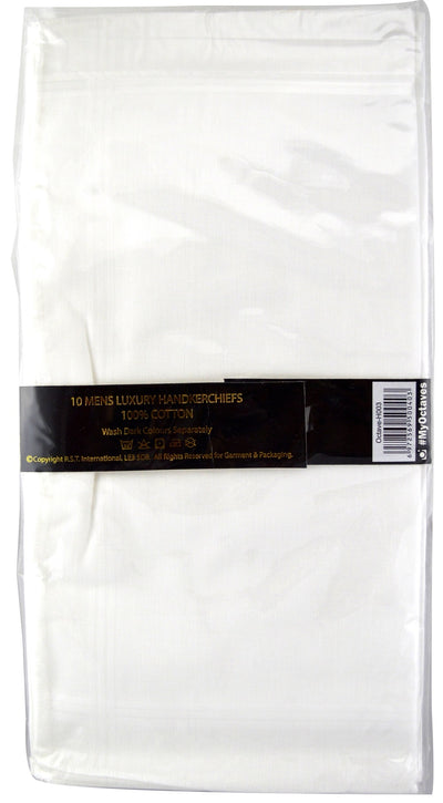 OCTAVE Mens White Handkerchiefs With Stripes -  10 Pack