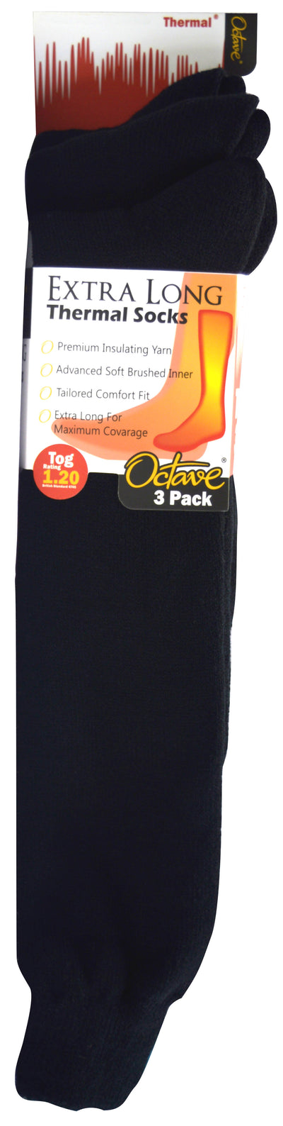 OCTAVE Mens Extra Long Thermal Socks - 1.2 TOG - Pack of 3