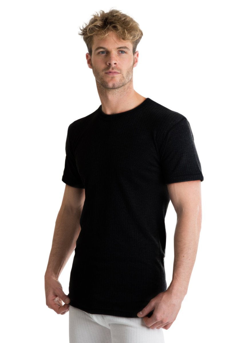 BUY ONE GIVE ONE: RP Collections® Mens Extra Warm British Made Commando Black Thermal Underwear Short-Sleeved Vest
