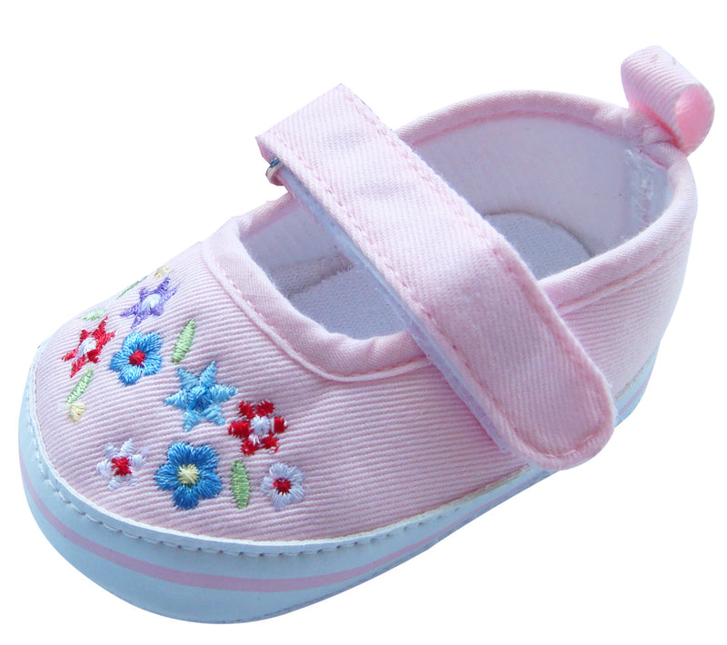 MABINI Baby Girls Hook & Loop Fastener Strap Shoes / Booties With Bright Flower Embroidery