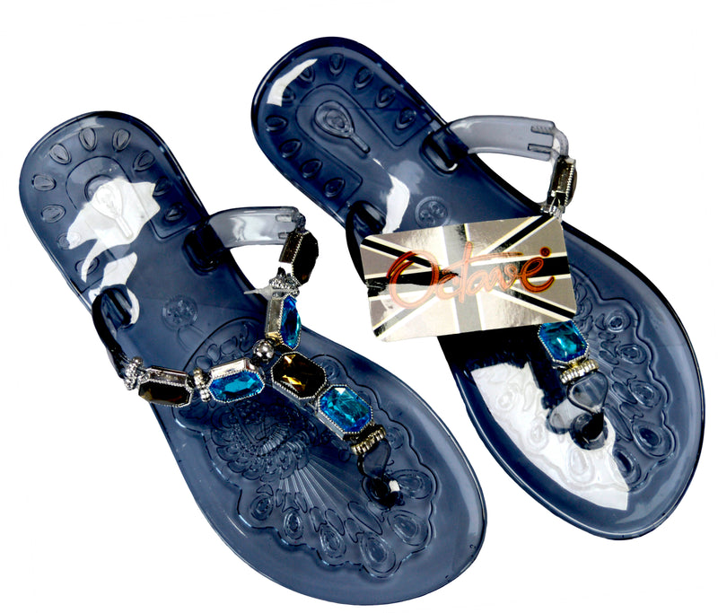 OCTAVE Ladies Summer Beach Wear Flip Flops Collection - Jewel Embellished Jelly Sandals