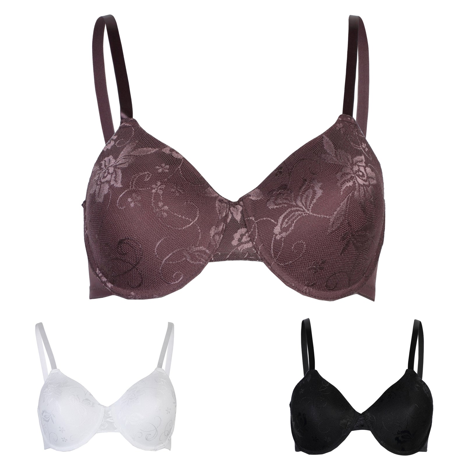 Passionelle® Womens Designer Seamless Lace Underwired Full Cup Bras - Pack of 3