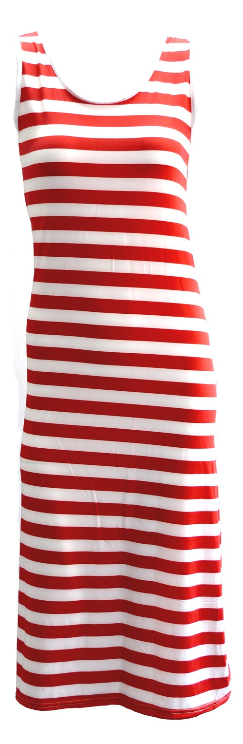 OCTAVE Ladies Maxi Dress Striped Design - Red & White