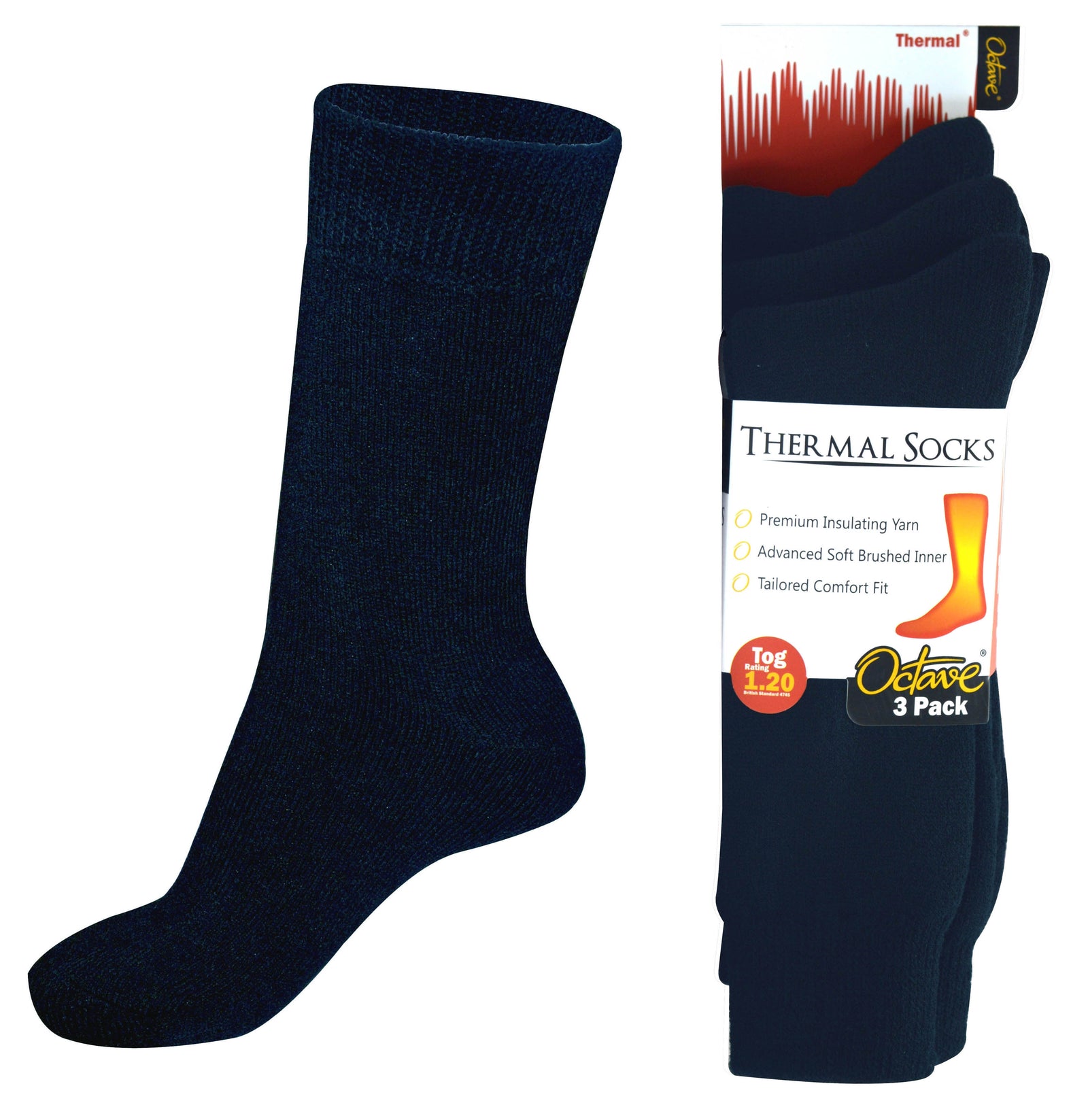 Octave® Mens Thermal Socks 1.2 Tog 3 Pack - Navy