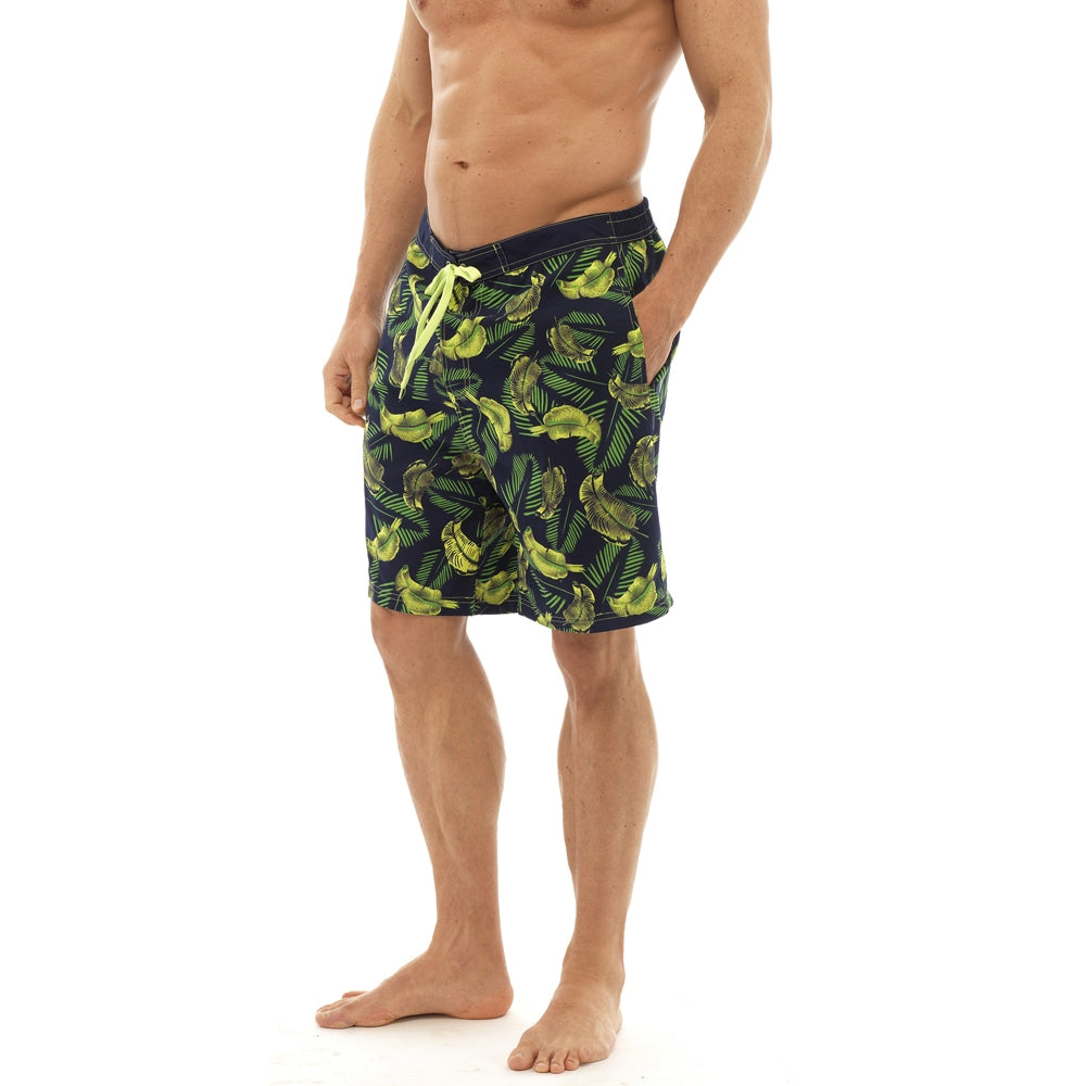 Octave Mens Beach Board Style Printed Swim Shorts With Side Pockets - Safari Print - Navy