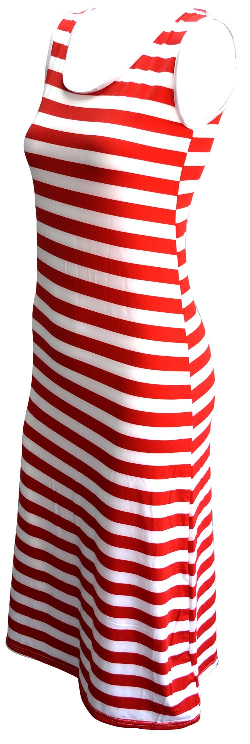 open lace back dress OCTAVE Ladies Maxi Dress Striped Design - Red & White