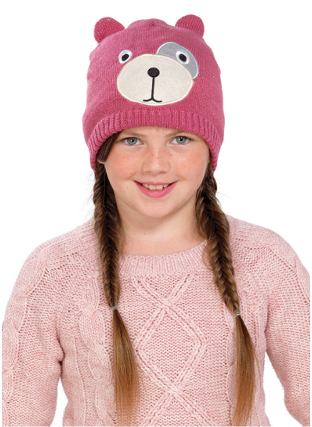 OCTAVE Girls Knitted Teddy Bear Face Hat With Lurex