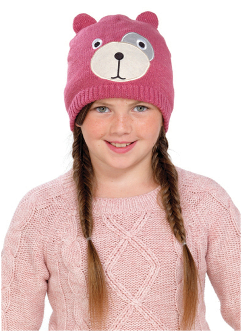 Pink Knitted Teddy Bear Face Hat