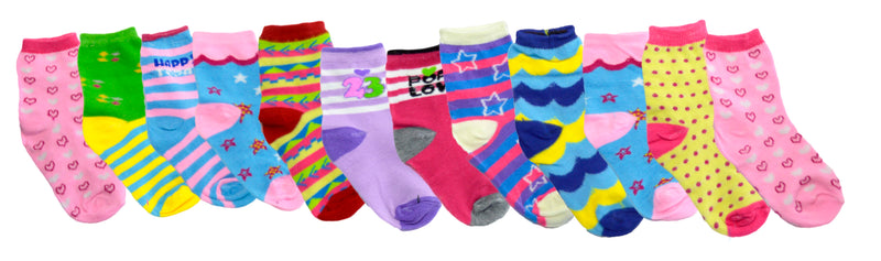 OCTAVE 12 Pairs Girls Kids Children Toddlers Ankle Socks In Cute Funky Designs-Assorted Colours