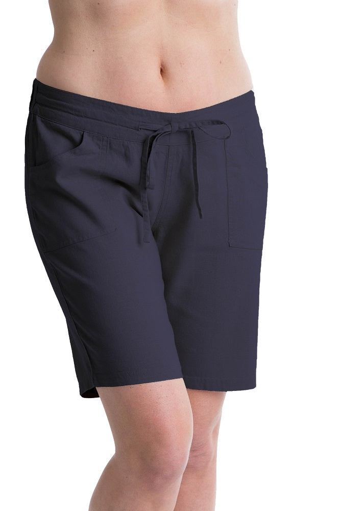 OCTAVE Ladies Linen Shorts with Plain Invisible Liner Socks in Black