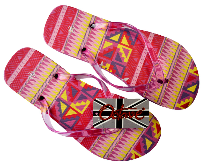 OCTAVE Ladies Summer Beach Wear Flip Flops Wave Design - Pink