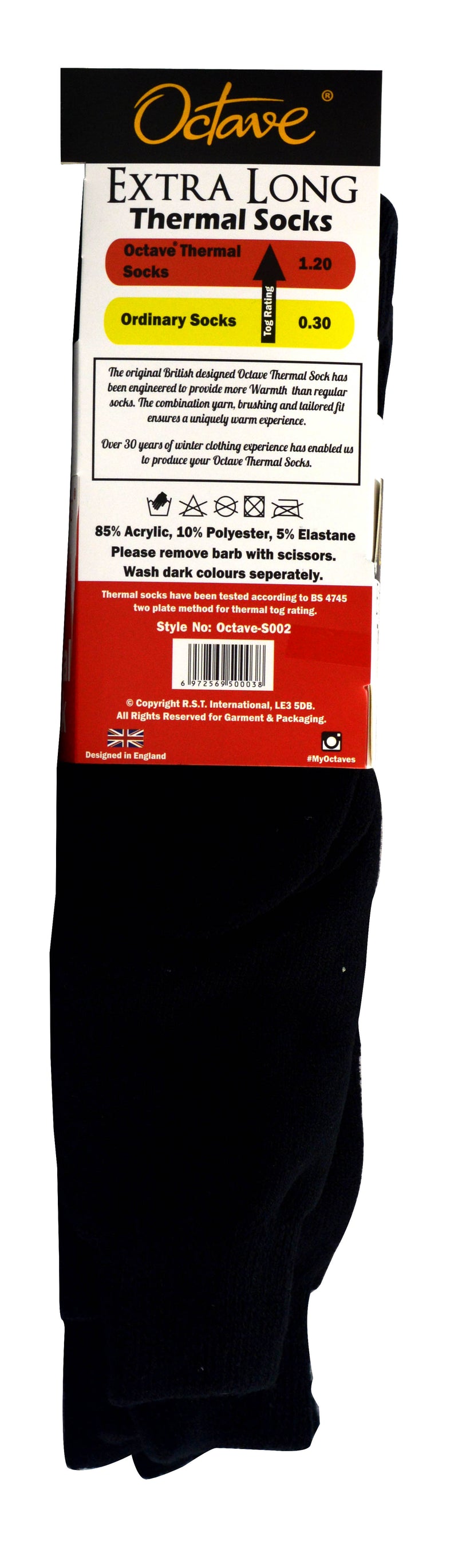 OCTAVE Mens Extra Long Thermal Socks - 1.2 TOG - Pack of 3