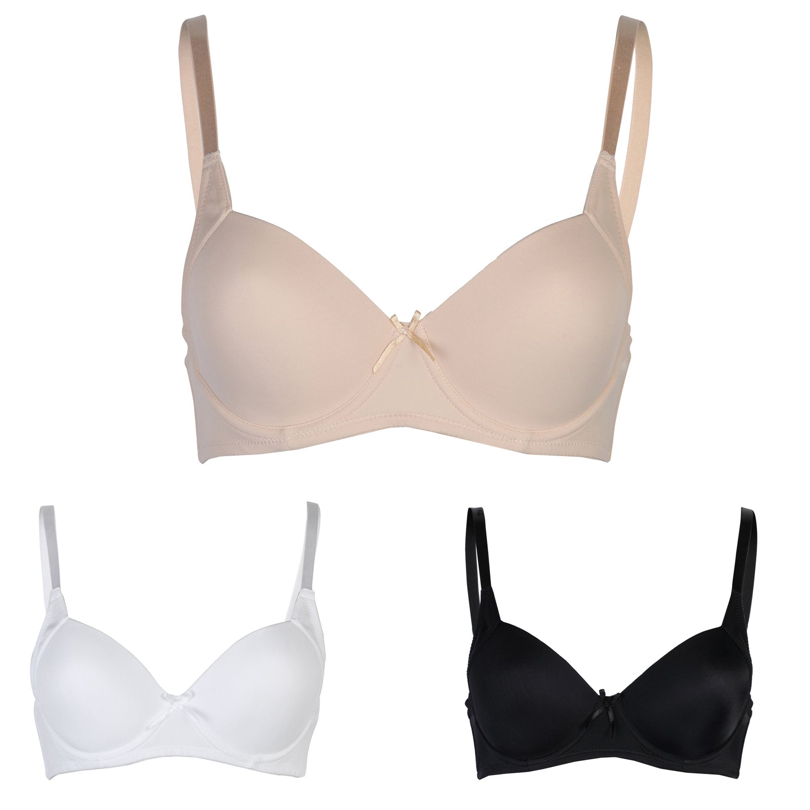 Passionelle® Womens Classic Lingerie Designer Seamless T-Shirt Bras - Pack of 3