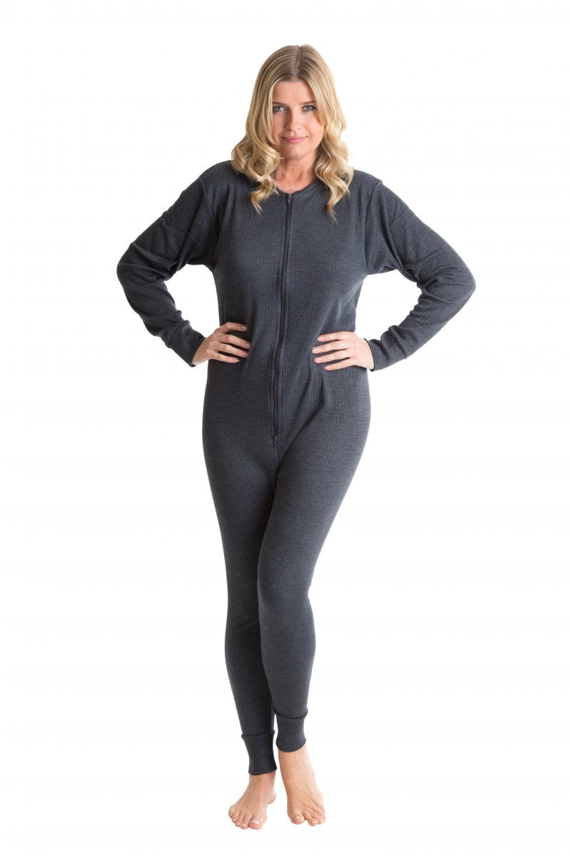 Men's Thermal Union Suit - One Piece Underwear With Rear Flap Charcoal Small