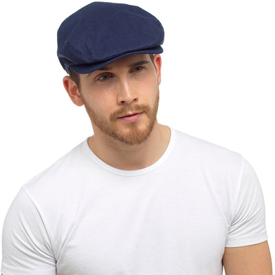 OCTAVE Mens Gatsby Style Cotton Linen Flat Cap - Fishing Golf Peak Festival Hat