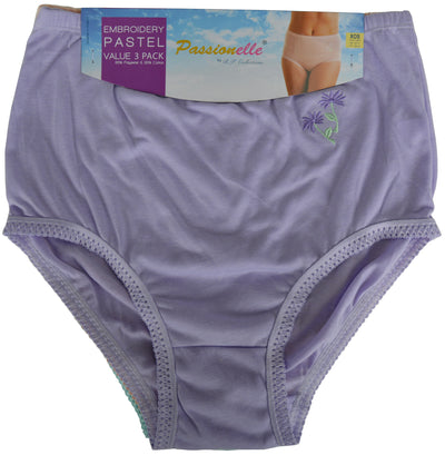 PACK of 3 : Passionelle® Womens Soft Mama Briefs with Embroidery 