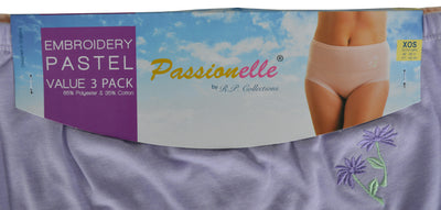 PACK of 3 : Passionelle® Womens Soft Mama Briefs with Embroidery 