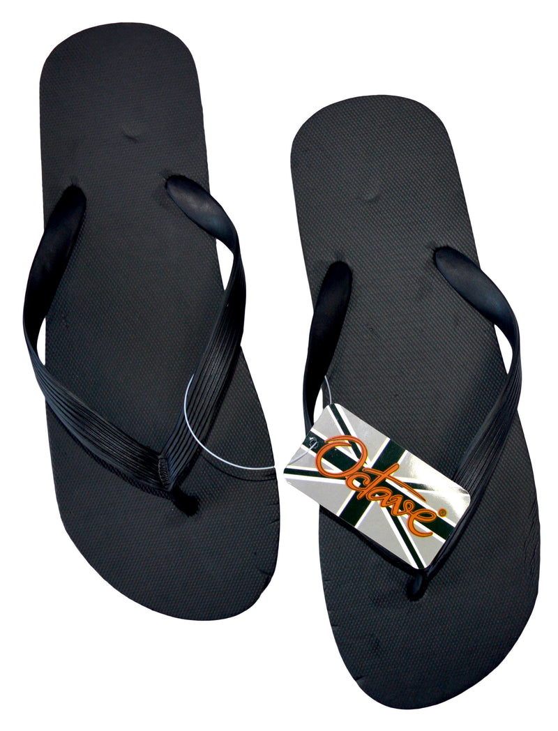 OCTAVE Mens Flip Flops - Solid Plain Design - Black
