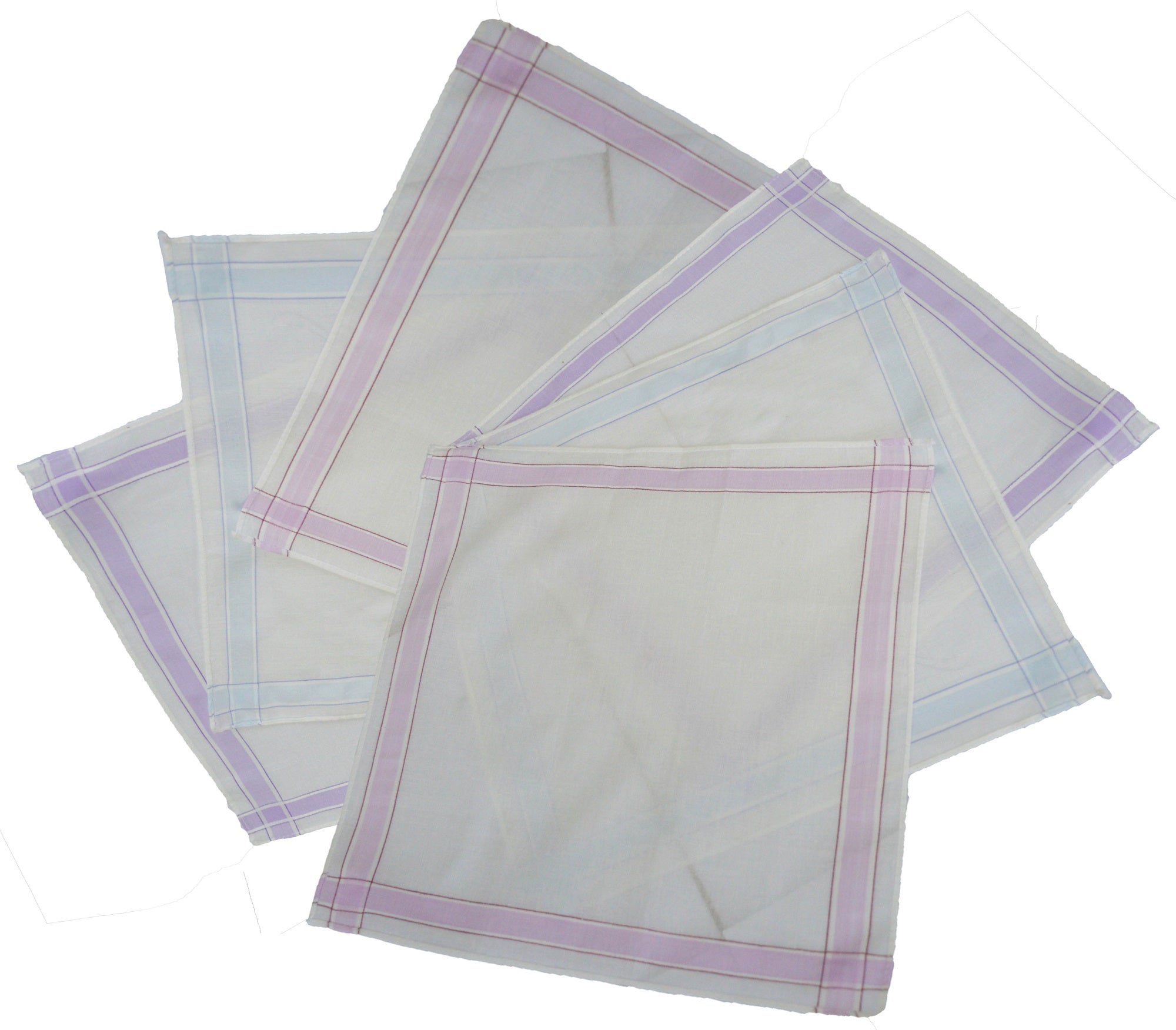 Passionelle Ladies White 100% Cotton Handkerchiefs With Stripes - Pack of 6