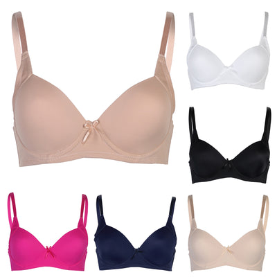Passionelle® Womens Classic Lingerie Designer Seamless T-Shirt Bras - Pack of 6